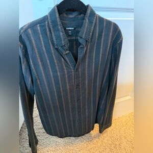 Express Men's Casual Black and Brown Striped Shirt